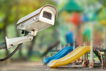 CCTV Closed circuit camera, TV monitoring at kindergarten school playground outdoor for kid...