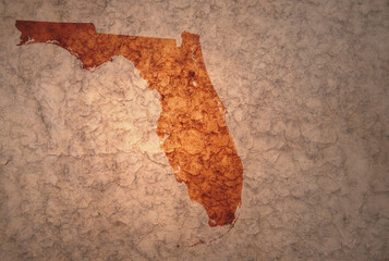 map of florida state on a old vintage crack paper background
