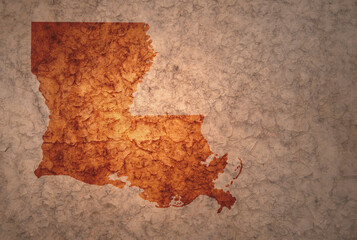 map of louisiana state on a old vintage crack paper background