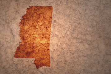 map of mississippi state on a old vintage crack paper background