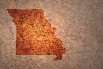 map of missouri state on a old vintage crack paper background