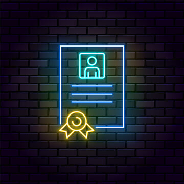 Business And Finance Neon On Wall Vector Icon. Certificate, Diploma Neon On Wall Vector Icon