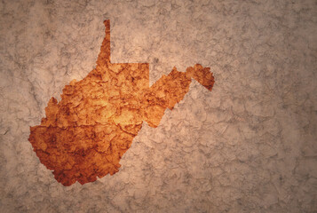 map of west virginia state on a old vintage crack paper background