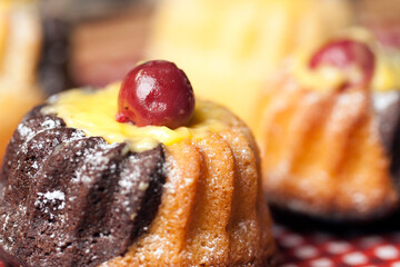 Muffing with cherry dessert cake - 482642085