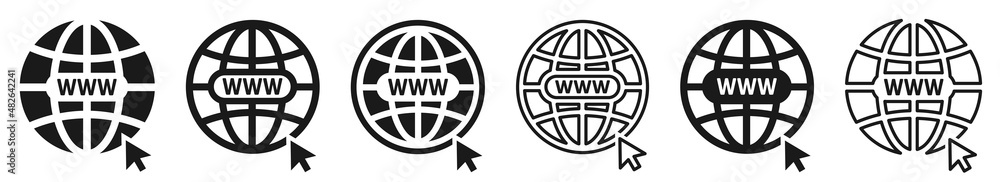 Aufkleber set of website icons. www symbol with arrow or hand cursor. world web sign. vector illustration.
