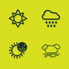 Set Sun, Cloud, Eclipse of the sun and with rain icon. Vector