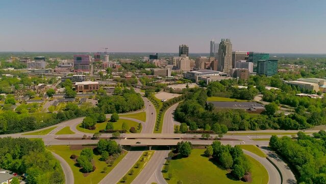 Downtown Raleigh Aerial Slow Push-In Shot
