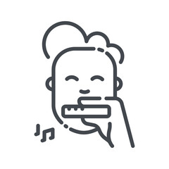 Vector line icon of a musician playing Harmonica isolated