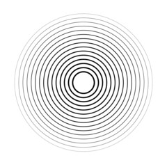 Abstract black and white pattern radiating circular sound wave. Radial concentric circles geometric element. Vector illustration