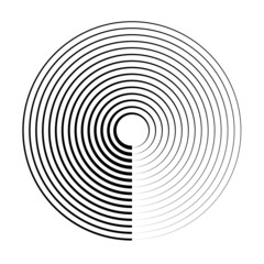Abstract black and white pattern radiating circular sound wave. Radial concentric circles geometric element. Vector illustration