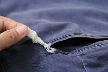 Chewing gum stick on cloth  in daily life activity. dirty stain on clothes for cleaning concept.