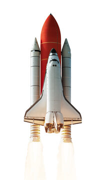 NAVETTE SPATIALE SUR FOND BLANC. Elements of this image furnished by NASA