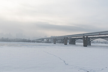 Embankment of the Ob river in winter in Novosibirsk