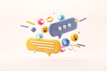Abstract social media and technology with love, like, comment icon, 3d render. - obrazy, fototapety, plakaty