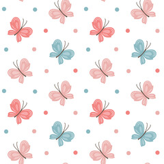 Vector summer pattern with flying butterflies.