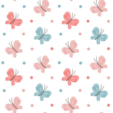 Vector summer pattern with flying butterflies.