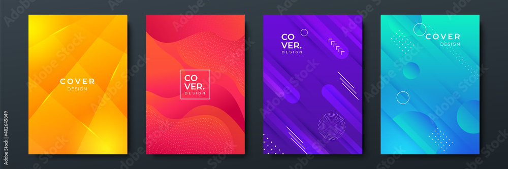 Poster Abstract trendy gradient flowing geometric pattern background texture for poster cover design. Minimal color gradient banner template. Modern vector wave shape for brochure