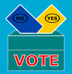ballot box, inserting paper with a decision yes or no, democratic elections