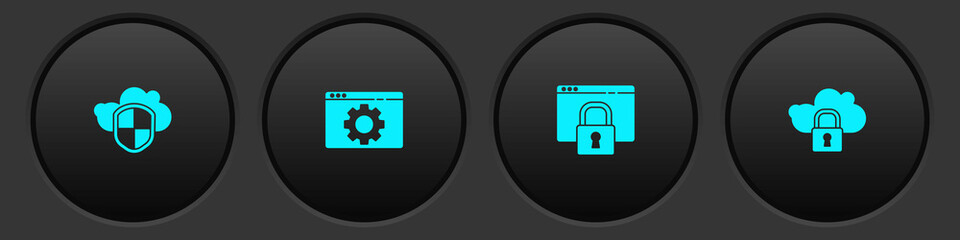 Set Cloud and shield, Browser setting, Secure your site with HTTPS, SSL and computing lock icon. Vector