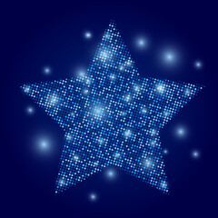 Blue shining star, with twinkling particles. Festive poster. eps 10