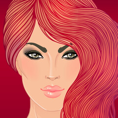 Boho style fashion girl with pink hair. Vector illustration.