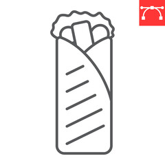Shawarma line icon, junk food and fast food, shawarma vector icon, vector graphics, editable stroke outline sign, eps 10.