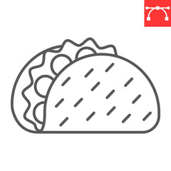 Taco line icon, junk food and mexican fast food, taco vector icon, vector graphics, editable stroke outline sign, eps 10.