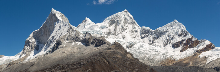 View of the Huandoy mountain, in the Cordillera Blanca of Ancash, Peru.