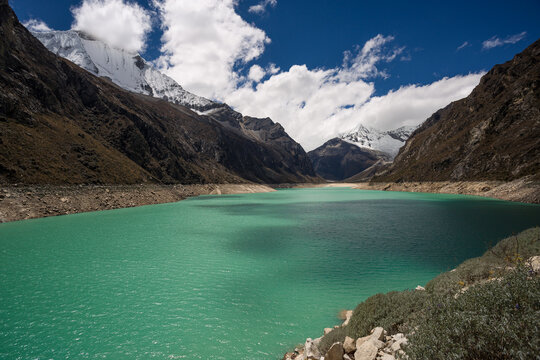 The turquoise water of Paron lake in Caraz, Ancash, Peru