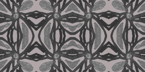 Abstract folk ornament. Seamless ethnic design. Watercolor flower background.