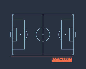 Football field scheme on a dark background.
Soccer field. Flat vector illustration.