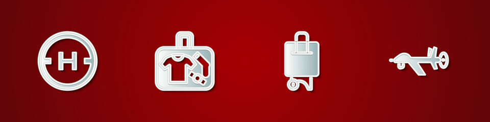 Set Helicopter landing pad, Suitcase, and UAV Drone icon. Vector