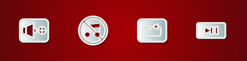 Set Speaker volume, mute, Repeat track music player and Pause button icon. Vector