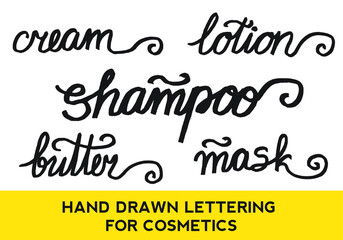 Hand drawn lettering for cosmetics. Title lettering for cosmetic products in vector.