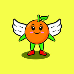 Cute cartoon orange character wearing wings in modern style design for t-shirt, sticker, logo element, poster