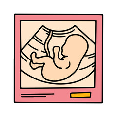 Ultrasound image with an embryo baby, pregnancy scan isolated pink icon in cartoon style