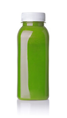 Front view of fresh celery, spinach and apple smoothie bottle