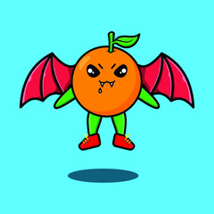 Cute mascot cartoon Orange character as dracula with wings in cute modern style for t-shirt, sticker, logo element, poster