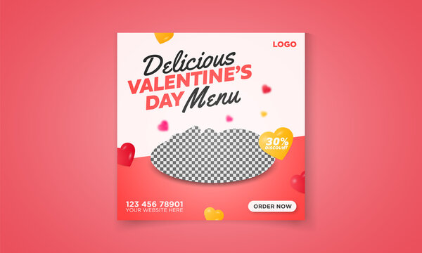 Happy valentine's day delicious food menu Banner template for social media posts. Valentine's day store discount promotional banner template