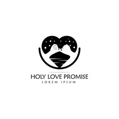 logo Hands hook each other's little finger on heart, typography heart and han logo design, holy love promise logo, special for world valentine day, relationship, icon vector template black and white