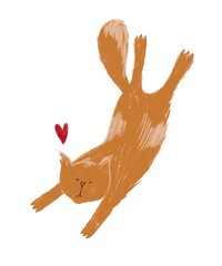 Ginger cat with heart for valentine cards