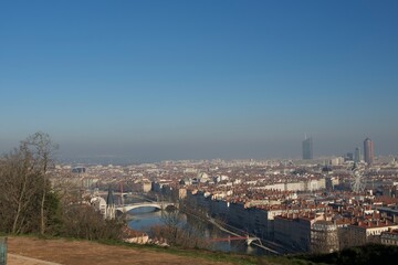 Obraz premium Panoramic photo of Lyon in France on a day of great air pollution