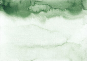 Watercolor green ombre background texture.  Bottle green color gradient backdrop. Watercolour stains on paper, hand painted. © Kseniya