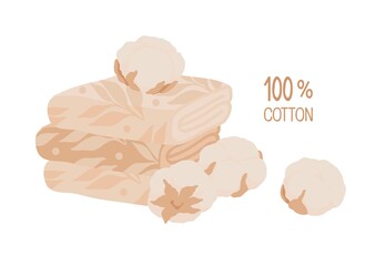 Hotel or home spa bath towels made of 100% organic cotton. Vector isolated colorful element.