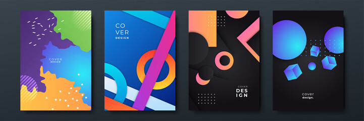 Obraz premium Abstract trendy gradient flowing geometric pattern background texture for poster cover design. Minimal color gradient banner template. Modern vector wave shape for brochure