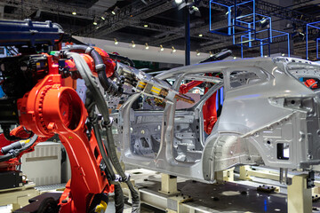 Robot arm working in car factory