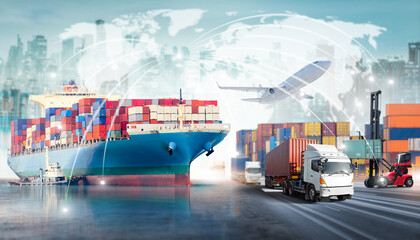 Global business logistics import export and container cargo freight ship during loading at...