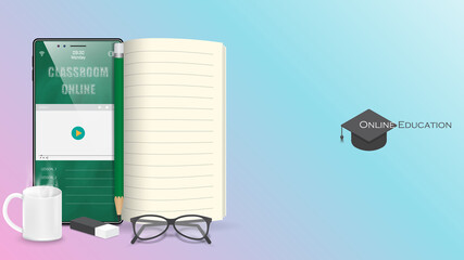 Online education concept. E-learning on mobile phone. lecture online by smartphone application or website. Classroom online. Social distancing concept.