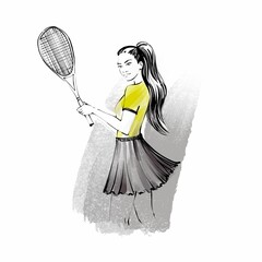 Girl tennis player during the game holds a racket in her hand and got ready to hit the ball