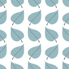 Fototapeta premium simple cute floral pattern - beautiful little blue leaves of a plant on a white background